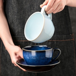 Taza y Platillo de Porcelana de Boca Ancha de 300 ml para Latte Art, Diseño Retro, Reutilizable y Ecológico para Hogar o Cafetería - Product Image 4