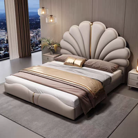 Nouveau lit double king size en bois avec cadre en bois, design moderne de luxe pour chambre à coucher, avec coussin en cuir blanc de 1,8 m