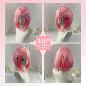 <span class=keywords><strong>Parrucca</strong></span> Bob <span class=keywords><strong>Rosa</strong></span> con Frangia per Donne, 10 Pollici, Sintetica, Moderna, Liscia, per Cosplay, Sostituzione Naturale dei <span class=keywords><strong>Capelli</strong></span>, Uso Quotidiano e per Feste - Product Image 3