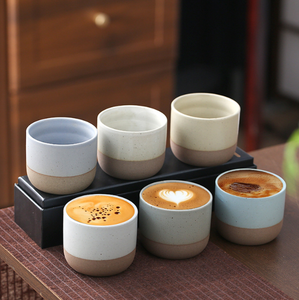 Tazas de <span class=keywords><strong>Espresso</strong></span> Minimalistas de Cerámica sin Asa, Taza de Té de Cerámica Rústica Bicolor para Té Kung Fu, <span class=keywords><strong>Cortado</strong></span>, Macchiato y Degustación - Product Image 1