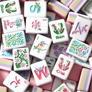 Juego de Fichas de Mahjong Americanas de Acrílico Rosa, 4 Capas, con Diseño Floral Pintado a Mano, Regalo de Lujo - Product Image 3