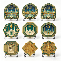 Assiette décorative en résine, impression UV personnalisée, mosquée islamique, Eid Mubarak, croissant de lune, ornement de bureau arabe avec support, vente en gros OEM
