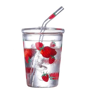 Vaso de Vidrio para Fresa de 350ml / 450ml con Pajita, Vaso Bobo con Tapa - Product Image 1