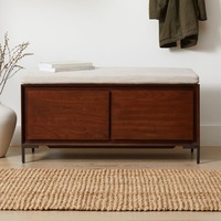 Ensemble de 2 pièces en bois du milieu du siècle banc à chaussures porte-manteau en bois avec 2 portes 4 crochets pour entrée couloir salon