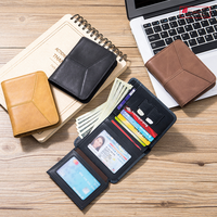 Portefeuille court pour homme en cuir véritable rétro, anti-vol RFID, multi-poches pour cartes, portefeuille vertical, porte-monnaie en cuir pour cadeau d'affaires