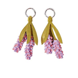 Cute Leather Keychain With Purple Flower Design And Gold Ring For Bag Charm - Product Image 2