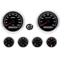 Set 6 Gauge 85mm GPS Speedometer 200MPH Tachometer 8000RPM untuk Kapal Mobil Truk AS