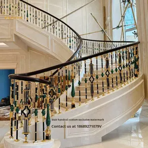 אלומניום אור בסגנון יוקרתי מעקה מעקה עם עיצוב מסתובב מעוקל עבור וילה - Product Image 1