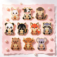 Broche fantaisie en alliage, motif animaux de dessin animé (lapin, vache, loutre, koala, renard), avec motifs de boissons à bulles, pour chapeau et veste, cadeau, vente en gros