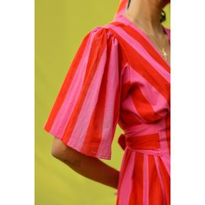 Robe maxi en coton à rayures <span class=keywords><strong>Sunberry</strong></span> pour femmes |   Robe évasée à rayures roses imprimées à la main avec ceinture ajustable et poches - Product Image 6