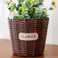 Panier à fleurs en osier artificiel - Panier de rangement créatif en plastique tressé imitation osier et pot de fleurs décoratif pour la maison