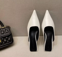 JR Residence C-18 – Demi-chaussons d'été noirs pour femme à bout pointu, talon aiguille, semelle extérieure en caoutchouc, doublure en microfibre, effet amincissant