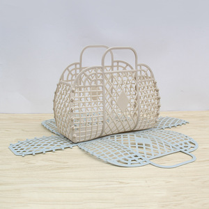 LOGOTIPO personalizado Retro Vintage Dobrável Plástico Pvc Jelly Basket Tote <span class=keywords><strong>Bag</strong></span> Saco De Praia Bolsa Bolsa Para Meninas Mulheres Party Favor Bags - Product Image 3