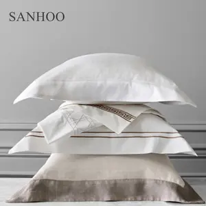 Sanhoo conjunto de cama de linho de algodão, cama egípcia de algodão com 500 fios de contagem de cama