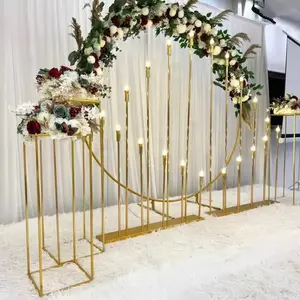 Centros de mesa para decoración de boda, 10 cabezales, soporte de vela de metal dorado, suministros de boda