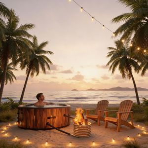 อ่างน้ำร้อนไม้แบบพองลมพร้อมโลโก้สั่งทำพิเศษ พร้อมขดลวดสแตนเลสสำหรับเผาไม้ อ่างสปาแบบพกพาสำหรับใช้งานนอกระบบไฟฟ้า - Product Image 3