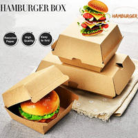 Boîte à hamburger en papier kraft de qualité alimentaire, résistante à l'huile, personnalisée, jetable, pour emporter, emballage pour la restauration rapide, usine OEM