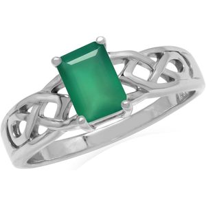 Anillo de compromiso para mujer de plata de ley 925 chapado en oro blanco con diseño geométrico de corte esmeralda de 7x5 mm Silvershake - Product Image 1