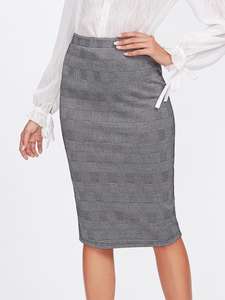 Ladies Formal <b>Office</b> <b>Skirt</b> Wear Women Vented Back Plaid Pencil <b>Skirt</b> - Product Image 3