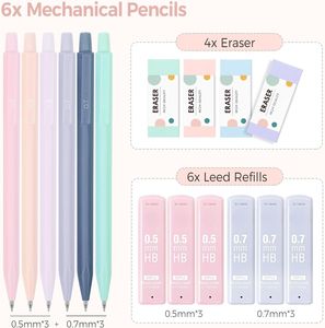 Ensemble de crayons mécaniques 0,5 mm 0,7 mm avec 360 recharges de mine HB, <span class=keywords><strong>4</strong></span> gommes pastel, outils de dessin de haute qualité pour l'école et le bureau - Product Image 2
