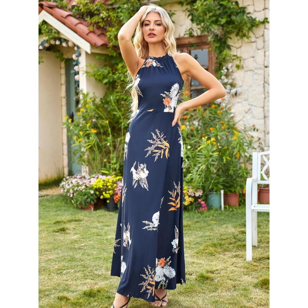 Women's Summer Fashion Formal Maxi Dresses Wedding Guest Hawaiian Beach  Halter Neck Long Dresses Chic Curvy Elegant Outwear