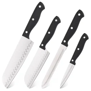 Penjualan laris Set pisau koki baja tahan karat Jerman profesional 4 buah dengan pegangan PP untuk dapur