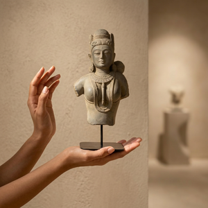 Busto de figura de templo clásico – Motivo artístico del sur de Asia del siglo X al XII, estilo vintage - Product Image 1