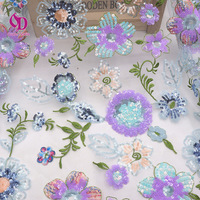 Tissu en maille de chiffon brodé de fleurs 3D et de sequins, bleu violet brillant et luxueux, pour la dentelle de mariage, les soirées et les accessoires textiles de maison