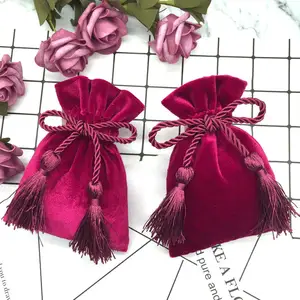 高品质奢华红色绒面革天鹅绒拉绳首饰包带流苏丝带定制