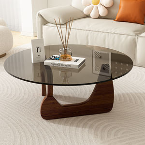 Mesa de centro moderna nórdica con tapa de cristal y patas de madera Muebles prácticos para sala de estar - Product Image 2