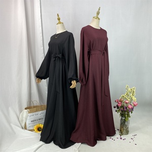 Nouvelle robe Abaya en lin printemps/été, vêtements islamiques pour femmes musulmanes avec manches longues, poches latérales, séchage rapide, légère, 6840 # - Product Image 4