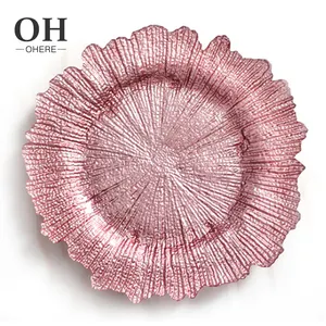 Serving opal glass plate wholesale glassware luxury golden/pink 13' wedding glass charger plates for kinds of special Event