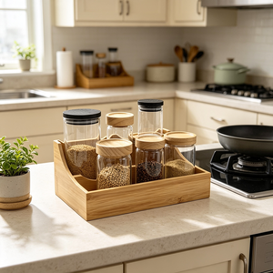 Pot à épices en bambou d'art populaire vietnamien avec couvercle, peint à la main, pour le stockage du sel, du sucre, du café, du thé et des assaisonnements dans la cuisine - Product Image 4