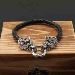 Pulsera nórdica vikinga retro personalizada con cabeza de lobo, pulsera vikinga de cuero tejida, pulsera para mujer, pulsera moderna para hombre - Product Image 3