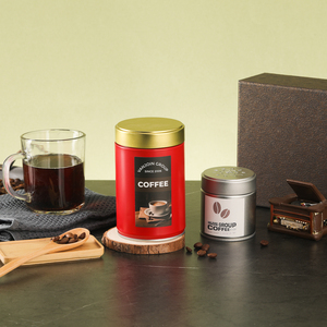 Stampa personalizzata 150ml 450ml cilindro chicchi di caffè Matcha contenitore metallico nastro rosso a prova di umidità barattolo ermetico - Product Image 4
