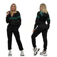 Ensemble pantalon décontracté à capuche zippé en jacquard cachemire et élasthanne rayé à manches longues avec lettres brodées, collection automne/hiver J5300