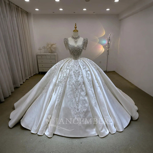 Vestido de Novia de Satén con Bordado Cuadrado y Pedrería, con Accesorios para el Cuello, Vestido Noiva Lsjj18 - Product Image 1