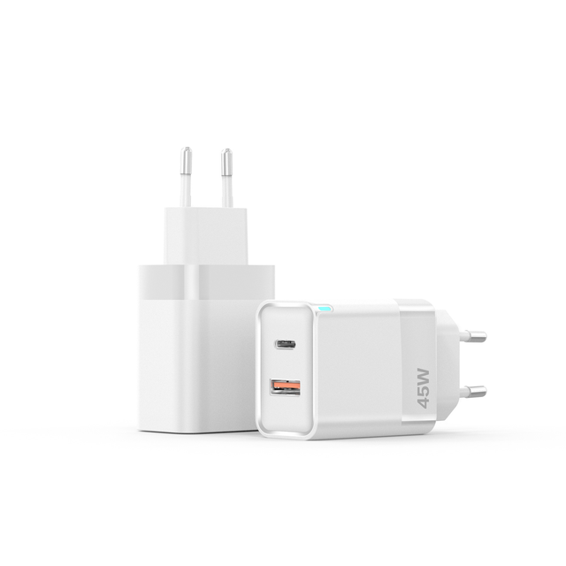 PD3.0 PPS 45W GaN Dual USB C Fast Charging Travel Wall Power Adapter for Phone Tablet Laptop Household Office Application