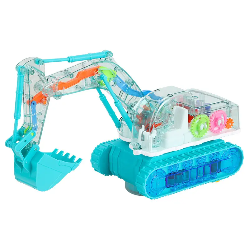 Nouveaux jouets enfants universel transparent engrenage voiture musique éclairage jouets d'ingénierie enfants électrique mini pelle jouet