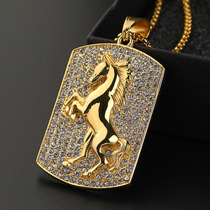 Collares con Colgantes de Diseño de Caballo, Chapado en Oro PVD, Dijes de Cristal CZ, Joyería de Acero Inoxidable, Proveedores de Joyería Brillante Dorada - Product Image 2