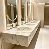 Vasque en marbre doré naturel poli, vendue directement d'usine, idéale pour les salles de bain d'hôtels et de bureaux