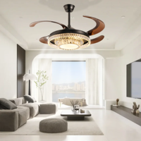 Ventilador de techo LED de lujo moderno de 48 pulgadas, luz de cristal negro, Metal mate, decoración inteligente para el hogar, fuente de CA, Control remoto, la mejor sala de estar