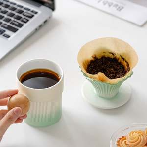 Juego de Tazas de Café de Cerámica de Lujo Moderno, con Filtro de Gres Ecológico, Asa de Bambú, Bandeja de Té China y Porcelana Metálica - Product Image 3