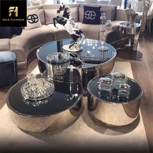 Venta caliente de lujo moderno muebles de sala de estar espejo redondo <span class=keywords><strong>mesa</strong></span> de centro superior de cristal con marco de acero inoxidable dorado mate - Product Image 3