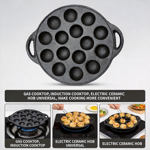 Muestras Gratis: Sartén Profesional para Takoyaki de 15 Agujeros - <span class=keywords><strong>Plancha</strong></span> Redonda de Hierro Fundido para Bocadillos Japoneses y Postres Daneses - Product Image 5