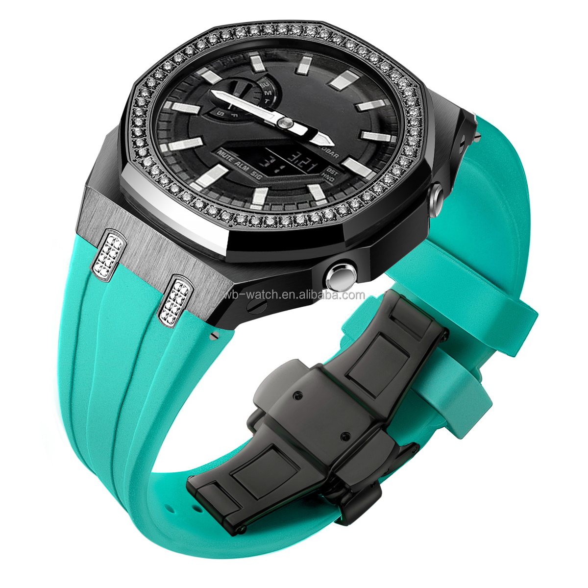 Boîtier noir + Bracelet bleu marine