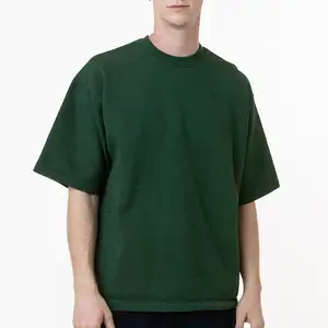 Ricamo verde scuro spalla scesa oversize manica corta allentata Vintage 300gsm 320gsm Fleece French Terry t-shirt per uomo