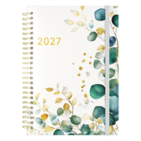 Carnet de planification A5 à spirale avec impression dorée, papier 100 g/m² de haute qualité, écriture facile, élastique, agenda horaire pour