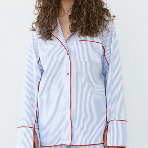 Pigiama da <span class=keywords><strong>Donna</strong></span> a Righe Stile Europeo-Americano Primaverile, Completo Due Pezzi Comodo e Traspirante per Casa - Product Image 2