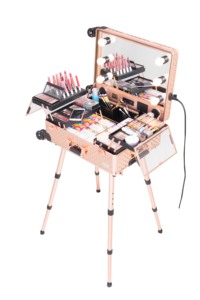 FAMA Certified Factory <strong>Professional</strong> Aluminum Fashion Open Durable <strong>Makeup</strong> Trolley <strong>Case</strong> with Stands KC-269 Rose Gold - Product Image 3